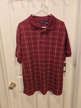 NWT Michael Austin Red Plaid Polo Shirt Large